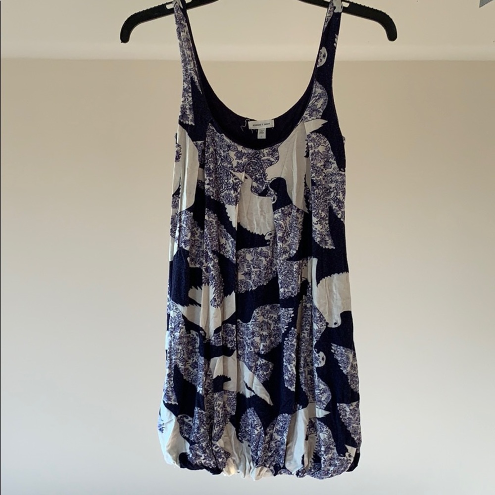 UO Silence and Noise Navy Bird-Patterned Dress